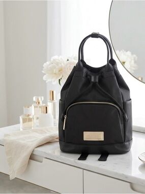 Versace Parfums Black Women's Drawstring Backpack Purse - Chic Everyday Bag